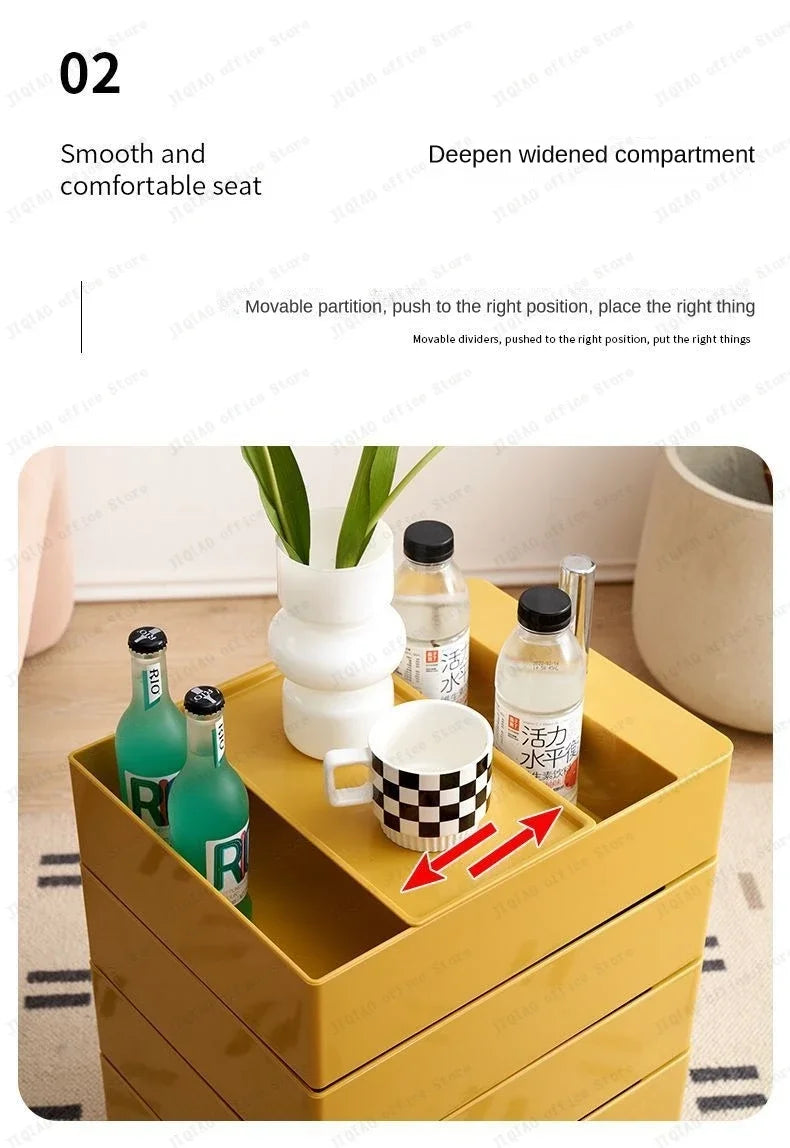 Movable Storage Rack Rotating Bedside Table Storage Cabinet Living Room Home Side Cabinet Multi-layer Snack Storage Cabinet