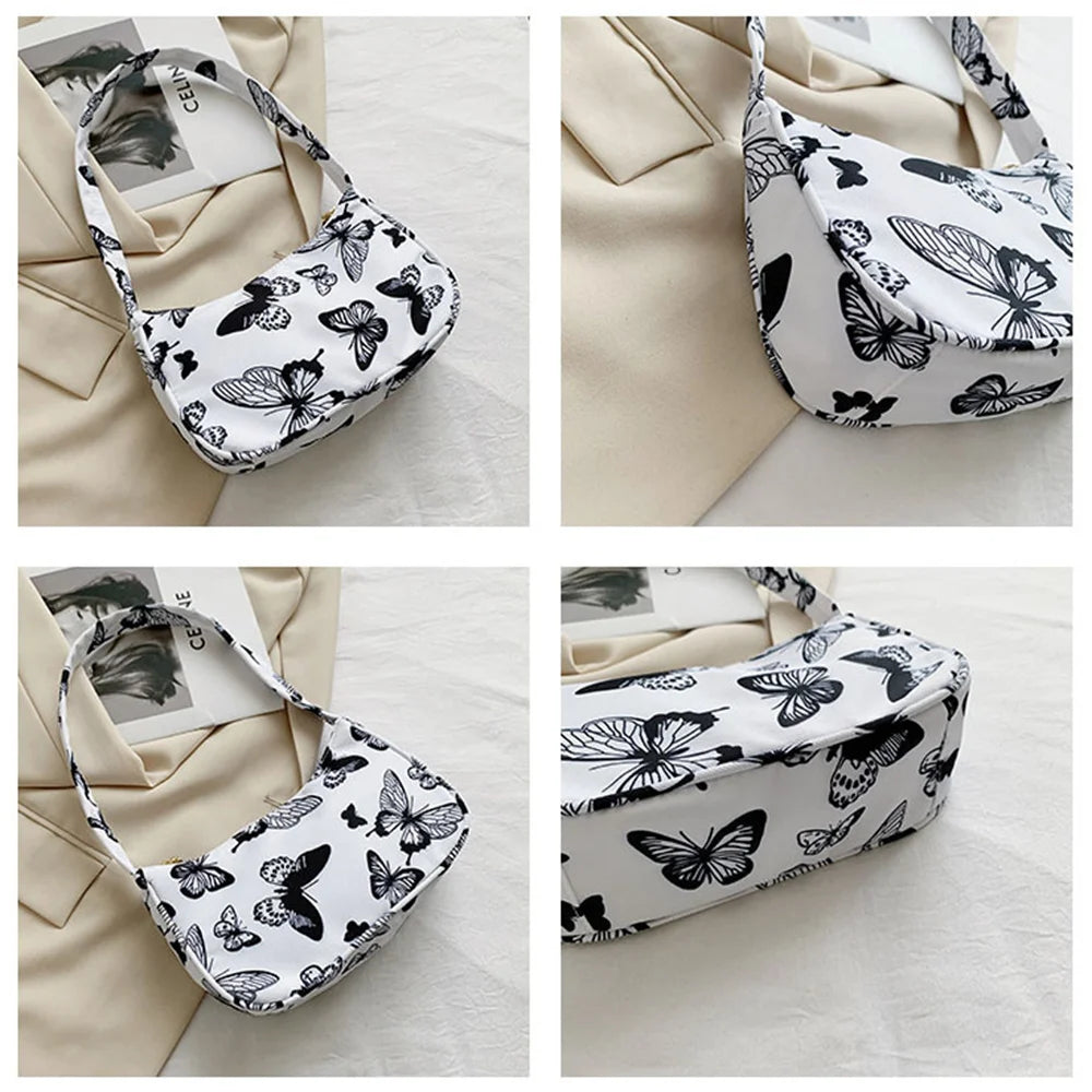 Women Underarm Bag Fashion Animal Pattern Print Bag Nylon Vintage Shoulder Bag Female Half-Moon Handbag Purse