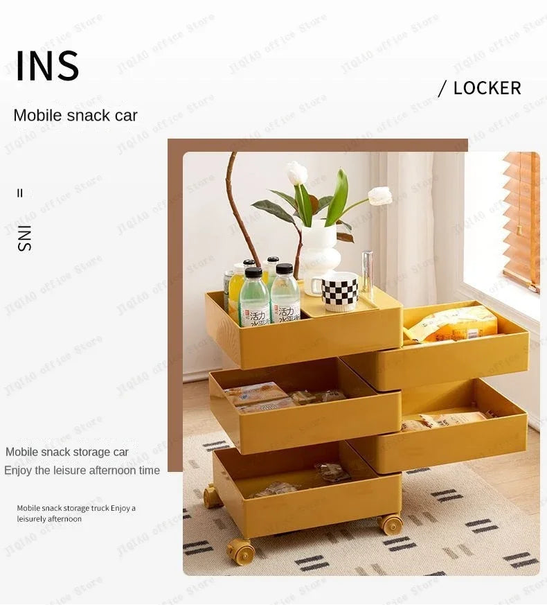 Movable Storage Rack Rotating Bedside Table Storage Cabinet Living Room Home Side Cabinet Multi-layer Snack Storage Cabinet