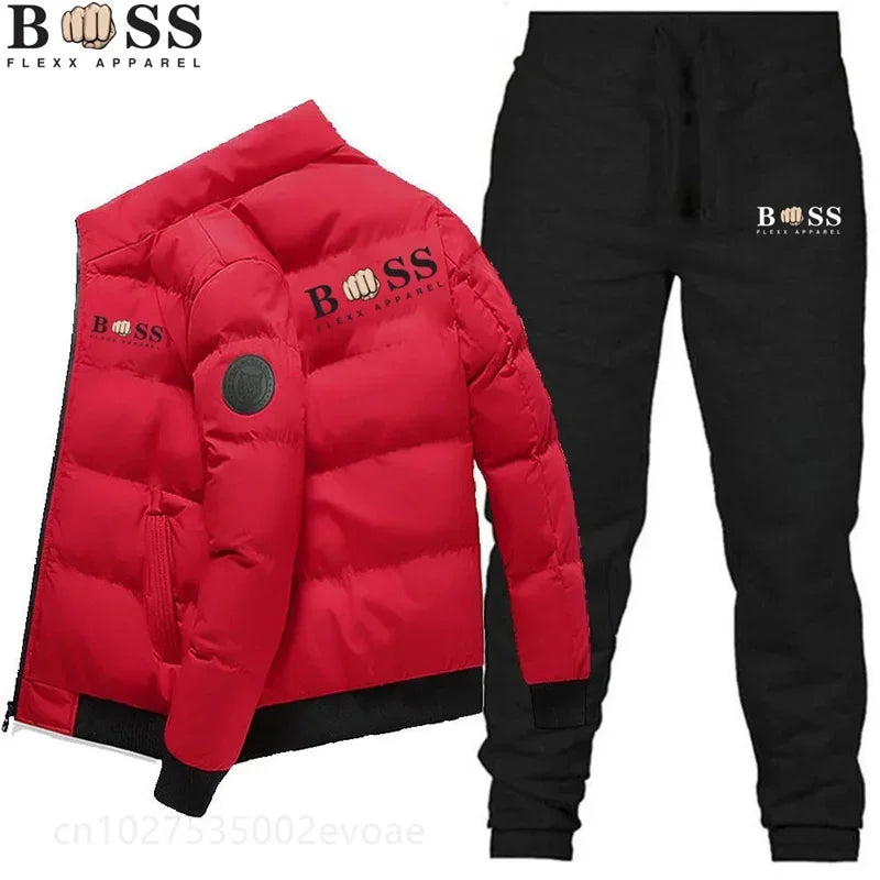 2024 Mode Hiver Coréen BSS FLEXX APPAREL Hommes Mode Chaud Nouveau Coupe-Vent Haute Qualité Polyester Fermeture Éclair Veste et Pantalon 2-p