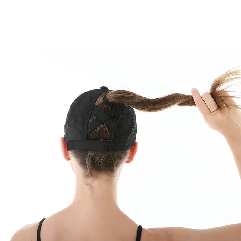 Casquette de baseball d'été de couleur unie pour femme, vêtement de golf, sport, loisirs, queue de cheval croisée, maille à séchage rapide, demi-creuse, casquette à visière pour homme