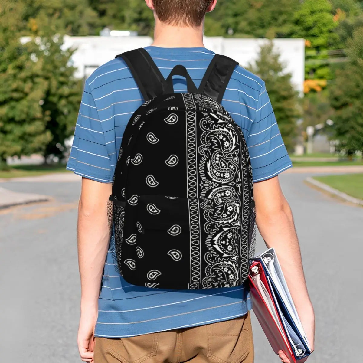 Custom Black White Paisley Chicano Bandana Style Laptop Backpack Women Men Basic Bookbag for School College Student Bag