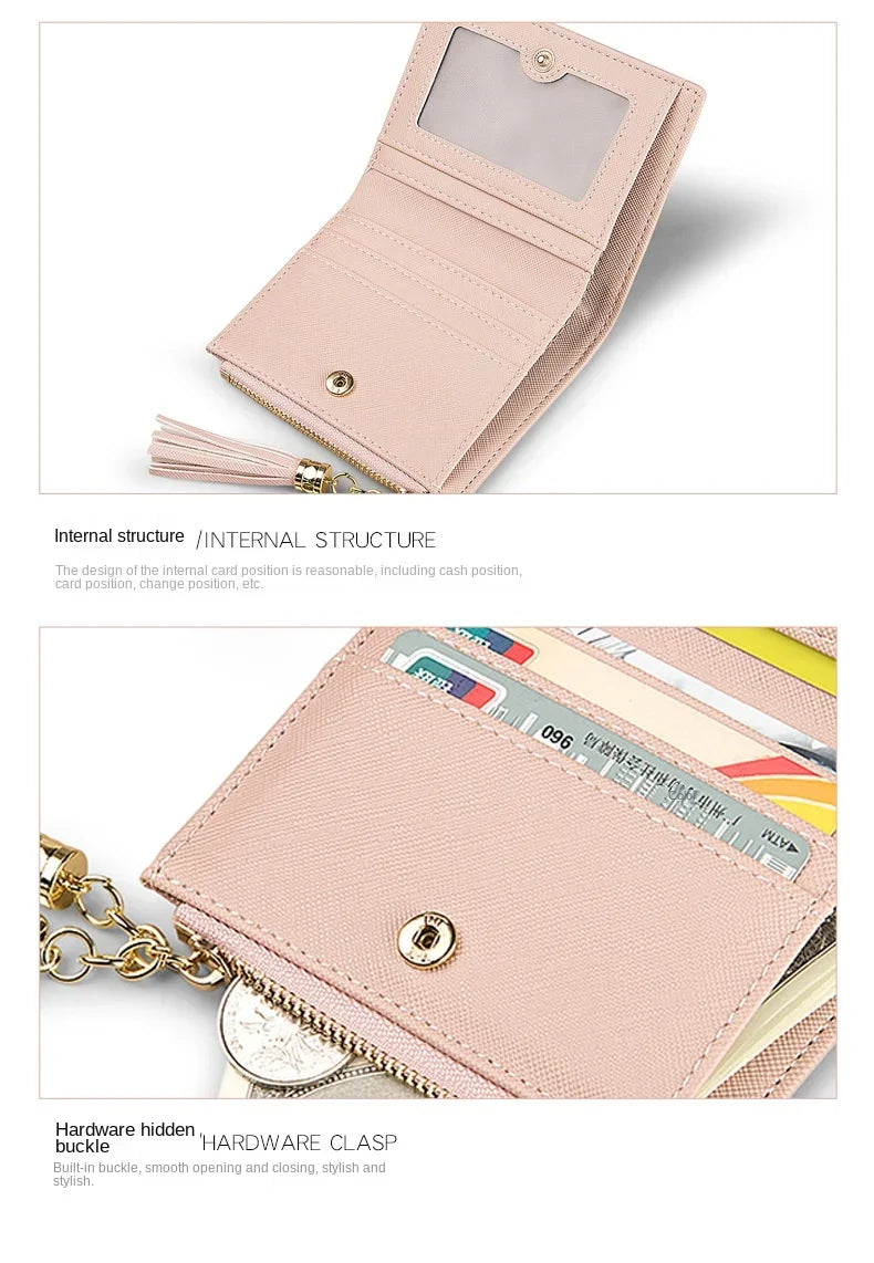 Fashion Women's Wallets Tassel Short Wallet For Woman Zipper Mini rfid Coin Purse Ladies Small Wallet Female Leather Card Holder