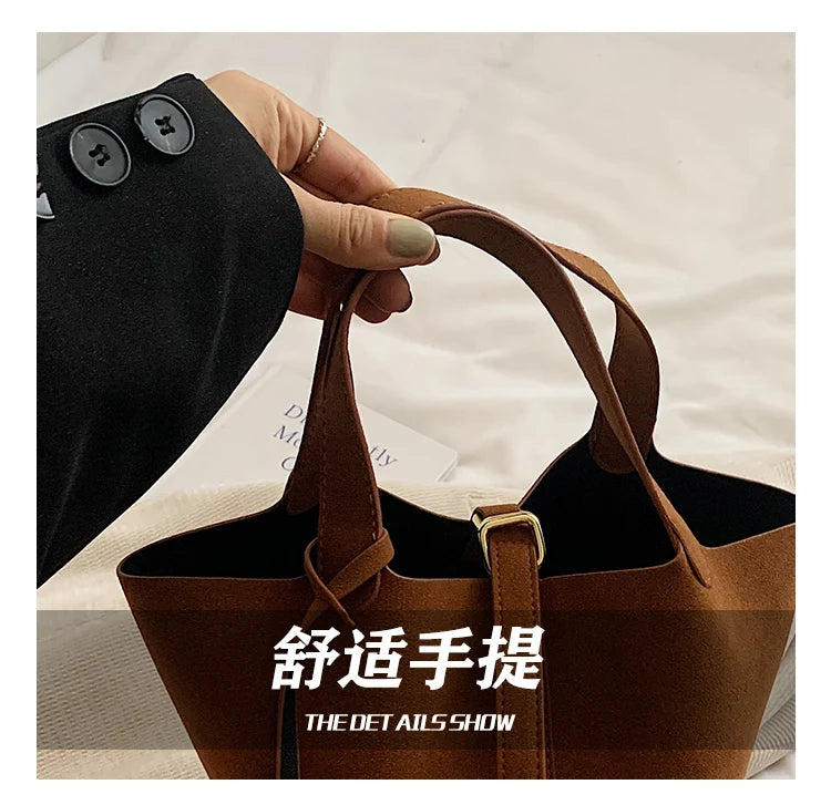 Basket Bag for Women 2024 Autumn and Winter New Frosted Bucket Bag Handbag Casual Red Wedding Bag