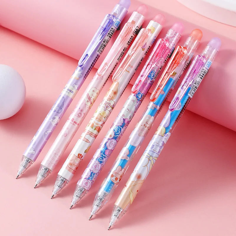 6pcs Set ,Magic Erasable Ballpoint Pen, Retractable Gel  Pen with Thermosensitive Ink, Bullet Nib,  Cartoon Designs