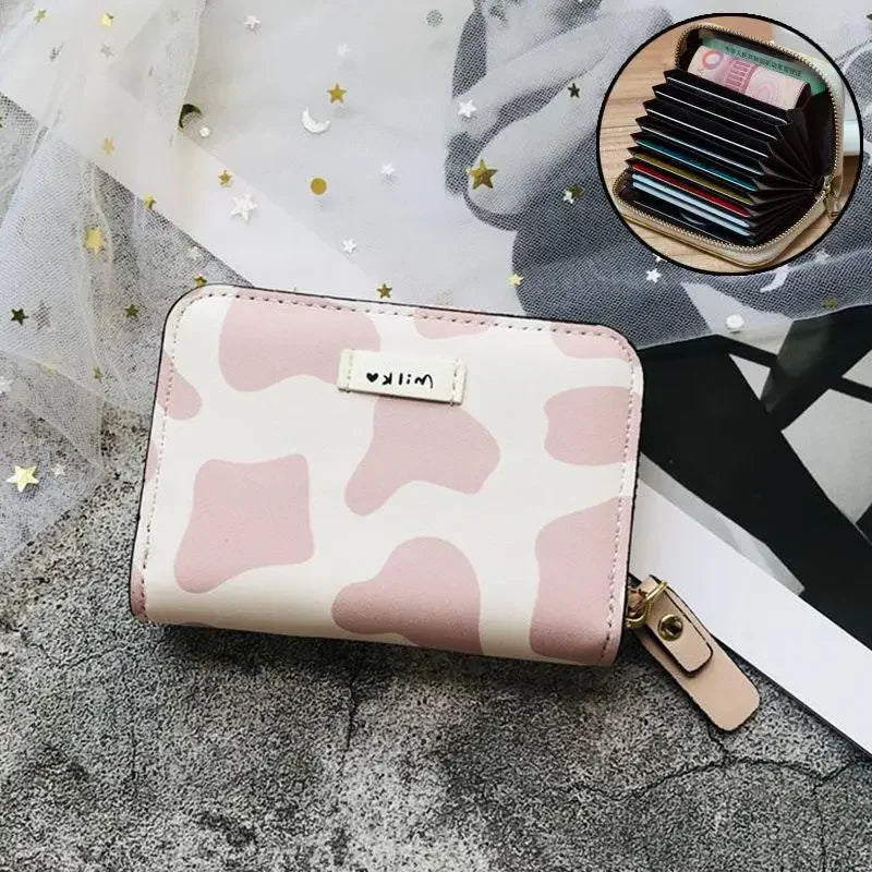 Women New Fashion Wallet Pu Leather Cartoon Cow Cattle Short Ladies Multi-card Slot Coin Purses Student Cute Triple Fold Wallet