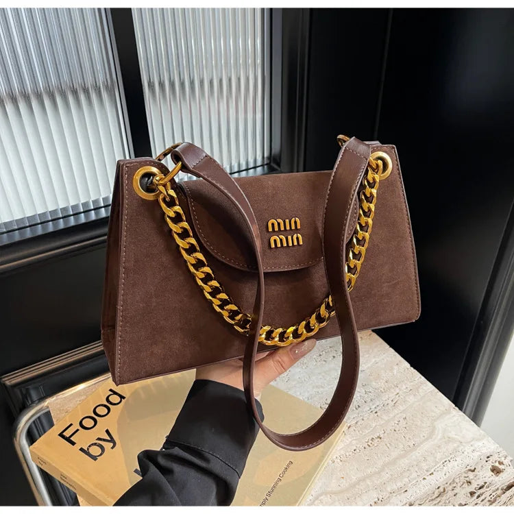 Metal Letter Designer Brand Handbags Top Handle Luxury Shoulder Bags Solid Color Elegant Crossbody Bags Fashion Bags For Women