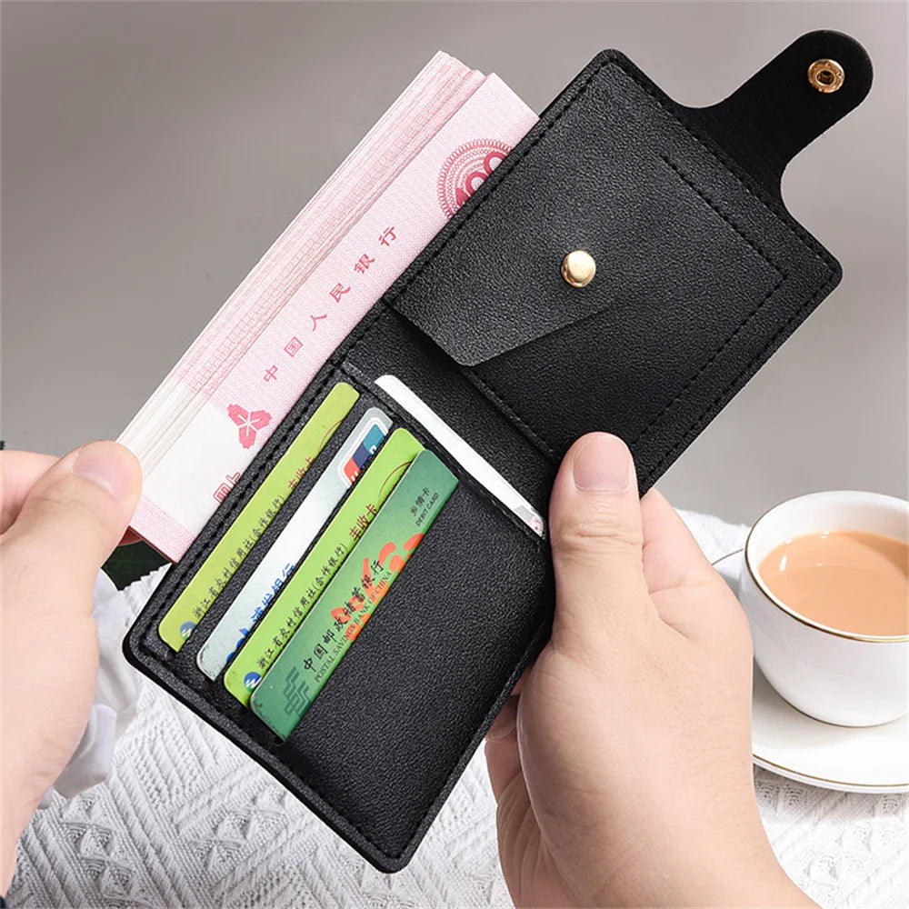 Pu Leather Small Short Wallet Bag Multi Card Holder Students Ultra-Thin Cowhide Coin Purse Clip Clutch Pouch For Men Women