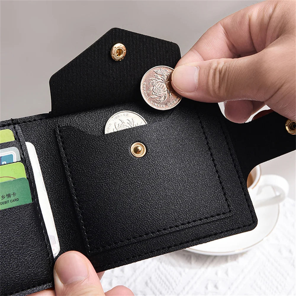 Pu Leather Small Short Wallet Bag Multi Card Holder Students Ultra-Thin Cowhide Coin Purse Clip Clutch Pouch For Men Women