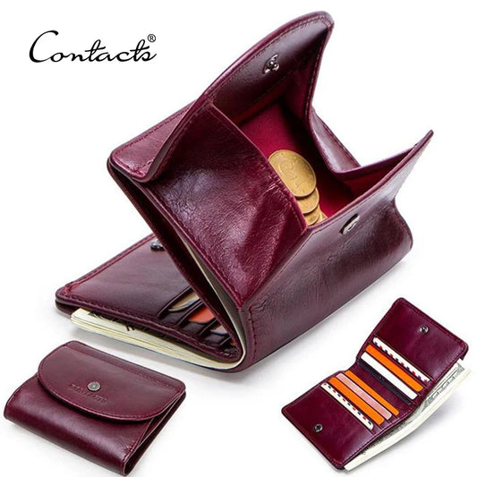 CONTACT'S Genuine Leather Short Wallets for Women Fashion Card Holder Money Clip Coin Purse Female Mini Wallet Women's Bag Purse