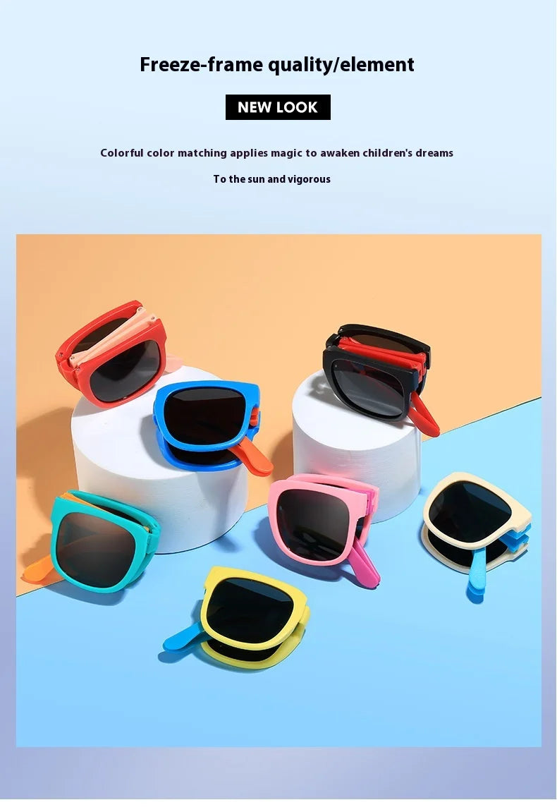 Folding Fashionable UV Resistant Baby Sunglasses New Box Art Children's Glasses Trend