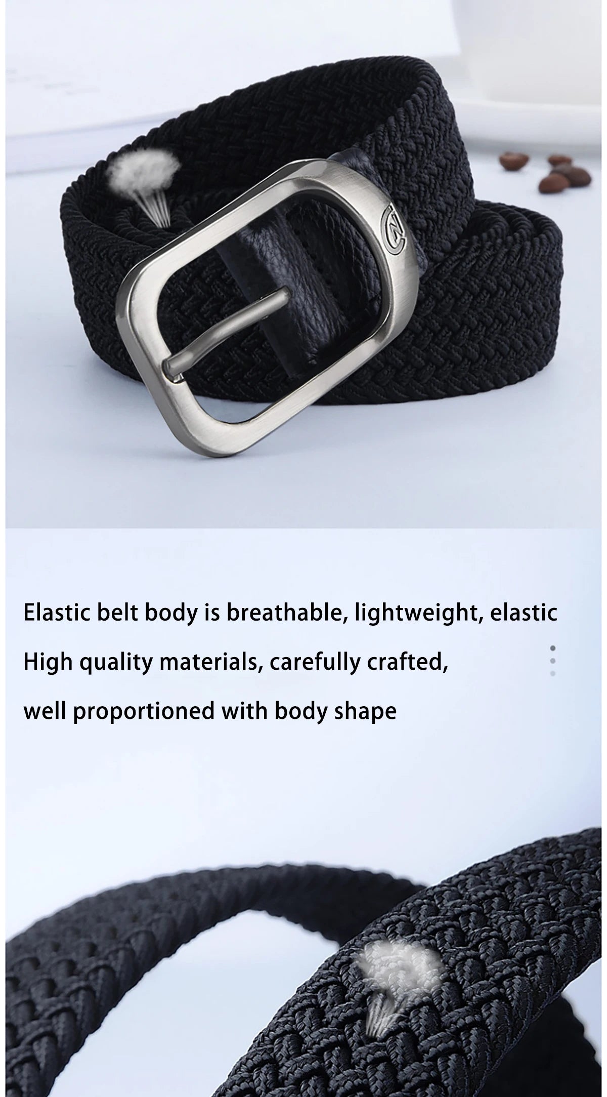 Men's Belt Casual Woven Elastic Belt Outdoor Sports Women's Belt Climbing Work Belt Jeans Suit Pants Men's And Women's Universal