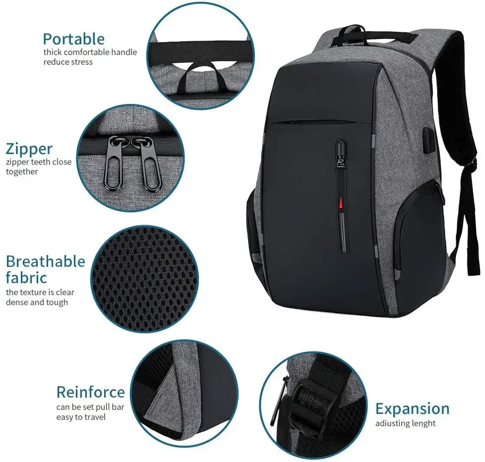 2024 Backpack Men USB Charging Waterproof 15.6 Inch Laptop Casual Oxford Male Business Bag Mochila Computer Notebook Backpacks