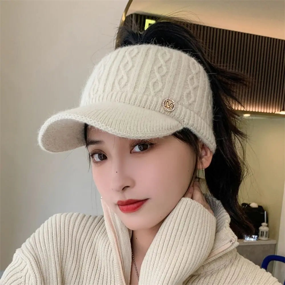 Women Hats 2022 New Autumn Winter Warm Rabbit Knitted Hats Outdoor Sports Golf Ponytail Hat Baseball Caps Empty Top Caps 1PC