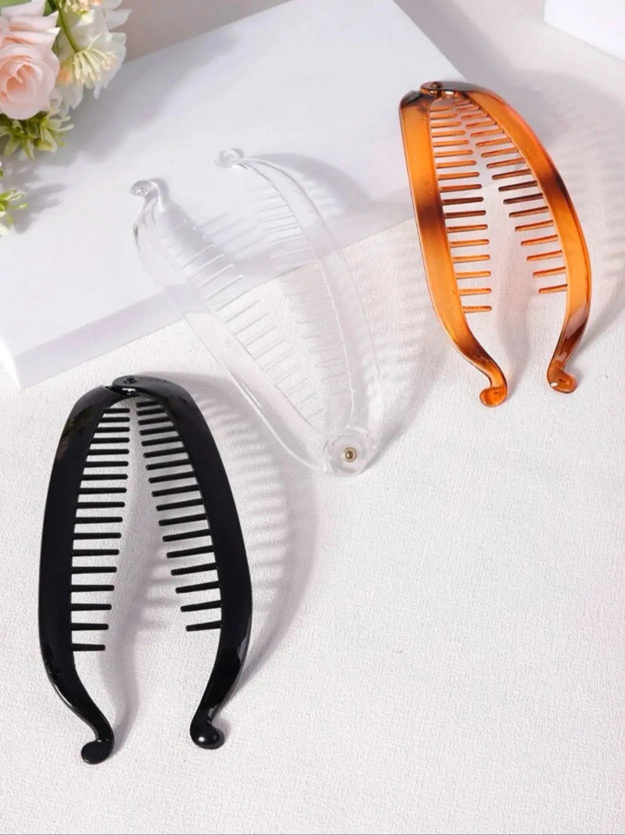 3pcs Women Black Clear Tortoiseshell Ombre Banana Clip Hair Claws Ponytail Hair Clip