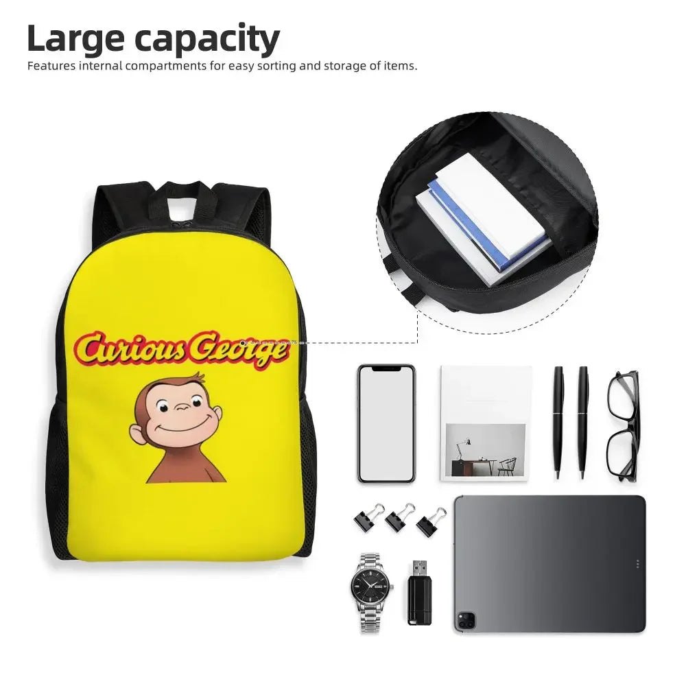 Customized Curious George Backpacks Women Men Casual Bookbag for School College Monkey Bags