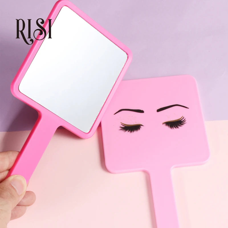 RISI Lovely Private LOGO Extension de cils Miroir de maquillage à main Miroir de cils de mode avec poignée