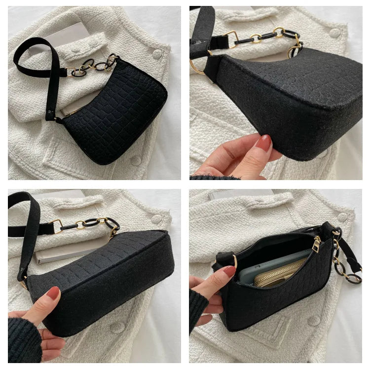 Fashion Felt Shoulder Bags for Women Women's Subaxillary Bag Design Advanced Texture Armpit Handbags Purses Crescent Saddle Bag