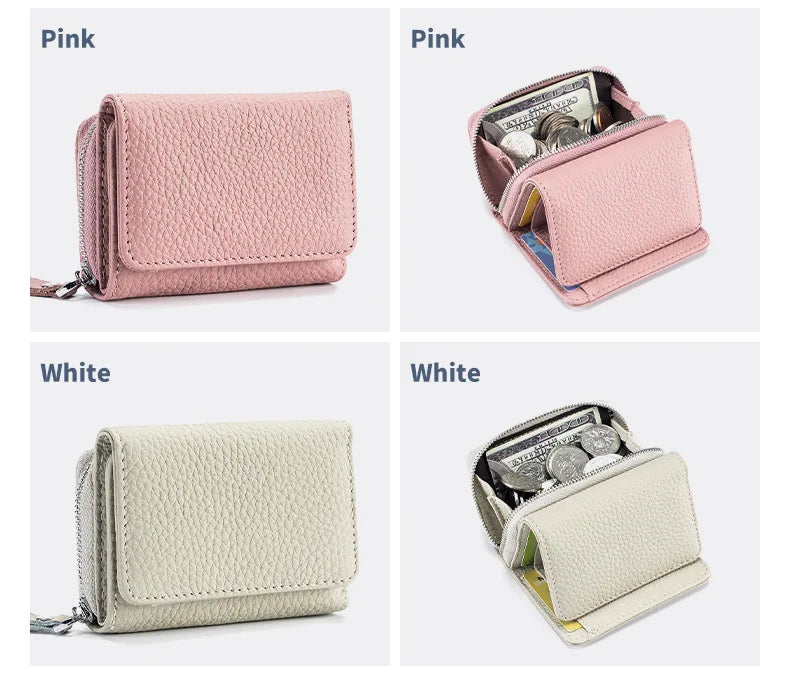 Genuine Leather RFID Short Wallets Card Holder Bag Portable Cowhide Small Zipper Money Coin Purse For Men Women Earphone Pouch