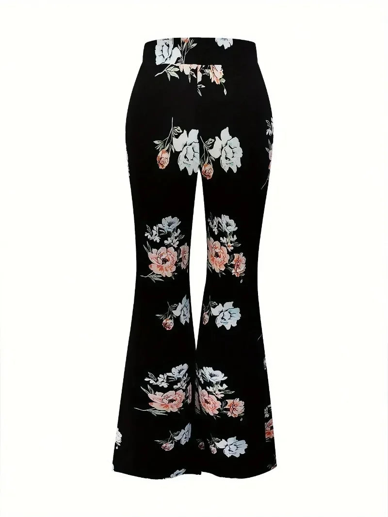 Pantalon taille haute moulant et élégant à imprimé floral pour femme grande taille, à effet amincissant