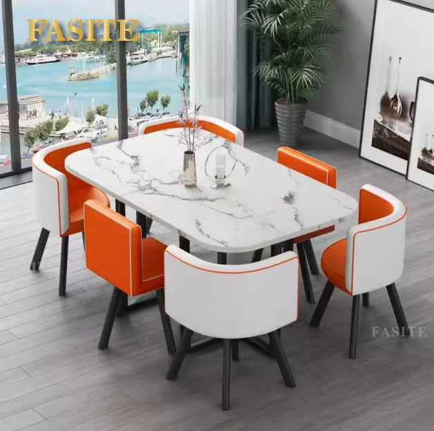 New 2024 Modern Rectangular Negotiation Table and Chair Combination Scandinavian Conference Table Living Room Set with 6 Chairs