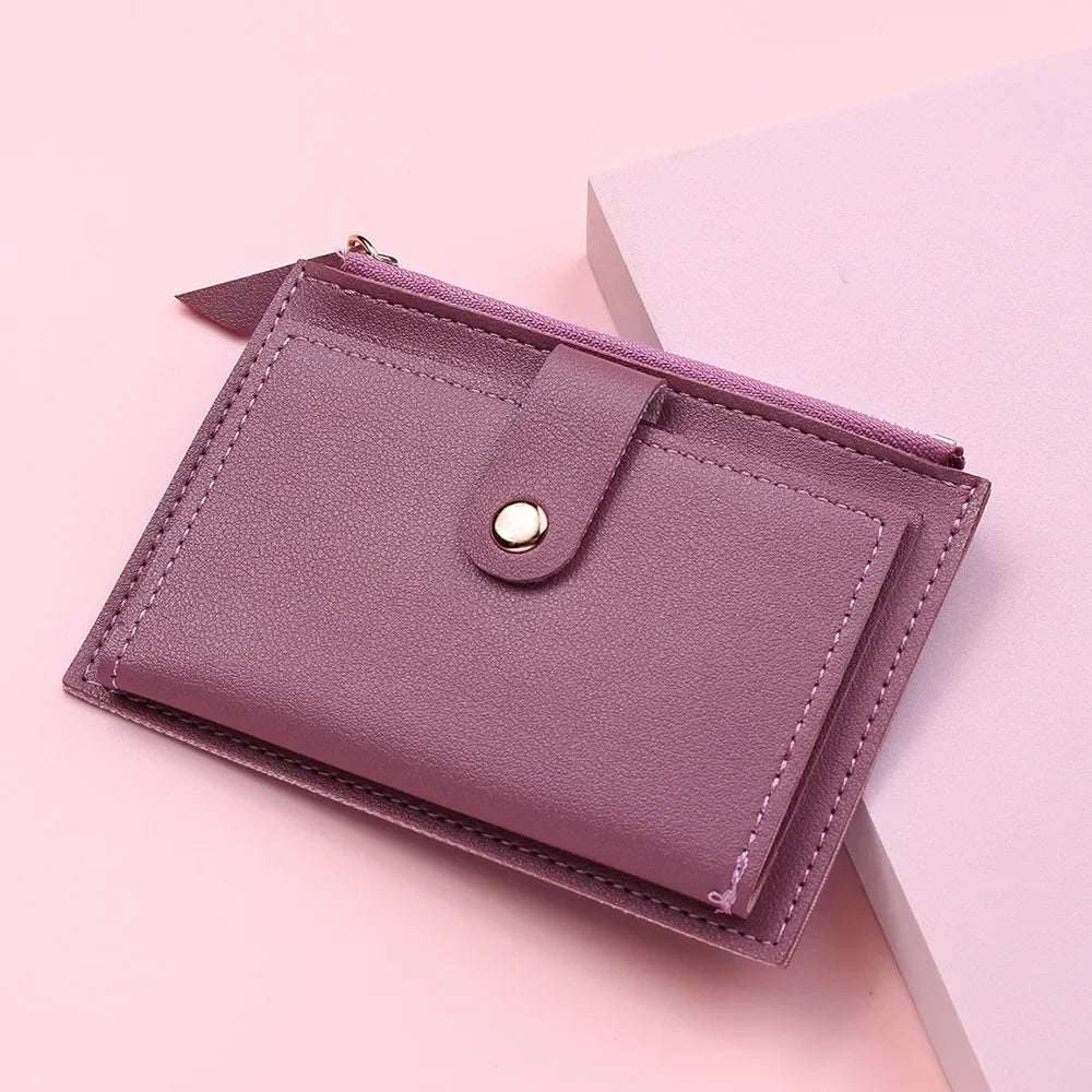 Women Fashion Small Wallet Purse Solid Color PU Leather Mini Coin Purse Wallet Credit Card Holder Bags Zipper Coin Purse