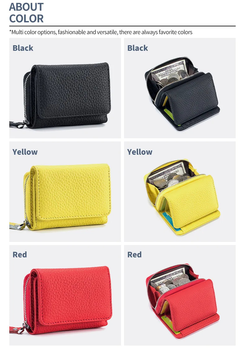 Genuine Leather Women Wallet Small Zipper Coin Wallet Female Short Cow Leather Women Purse RFID Card Money Bag Gift for Women