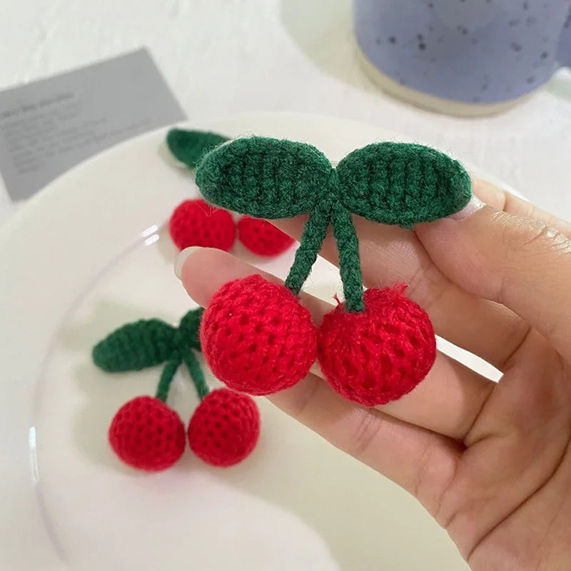 1pc Cute Red Cherry Wool Knitted Hair Clip Sweet Hair Crocheted Tie Hair Accessories Baby Princess Headdress