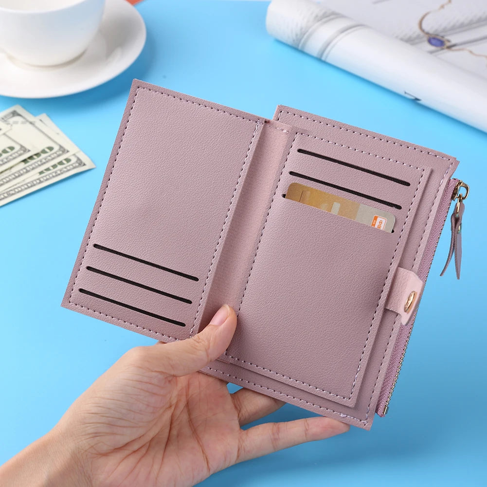 Women Simple Wallets Leather Female Purse Mini Hasp Solid Multi-Cards Holder Coin Short Wallets Slim Small Wallet Zipper Hasp