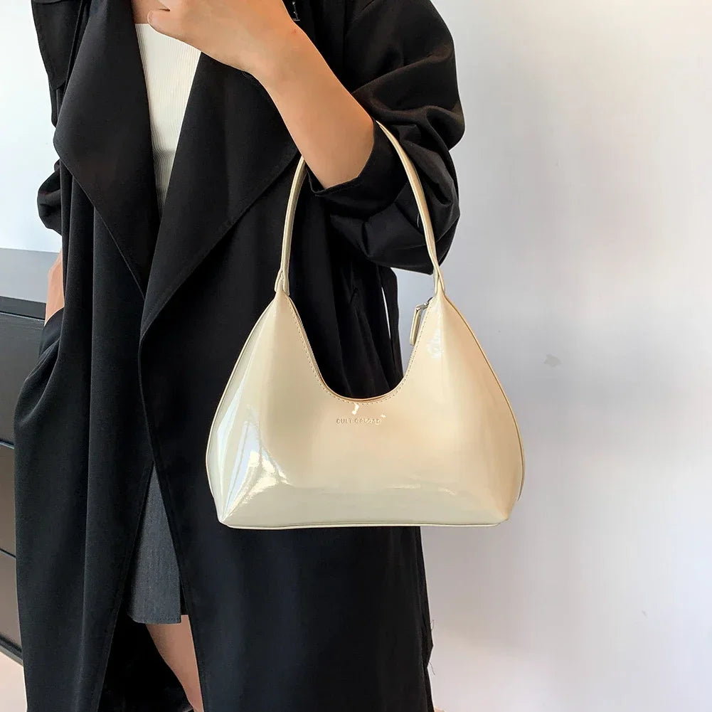 2024 Early Spring Leisure Sense Glossy Bag New Patent Leather Fashion Light Luxury Shoulder Handheld Armpit Women's Bag