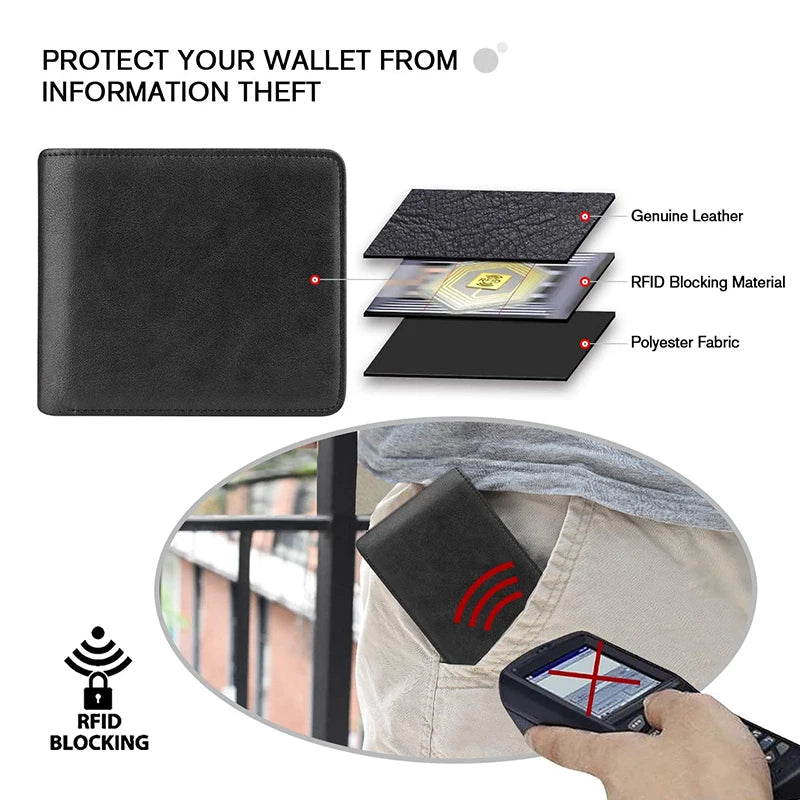 100% Genuine Leather RFID Blocking Slim Trifold Men Wallets with Coin Pocket and ID Window Minimalist Wallet for Men