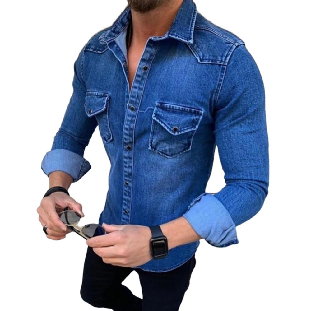 Spring Autumn Denim Shirts Men Top Long Sleeve Jeans Shirts for Men Single-breasted Casual Shirts chemise homme рубашка мужская