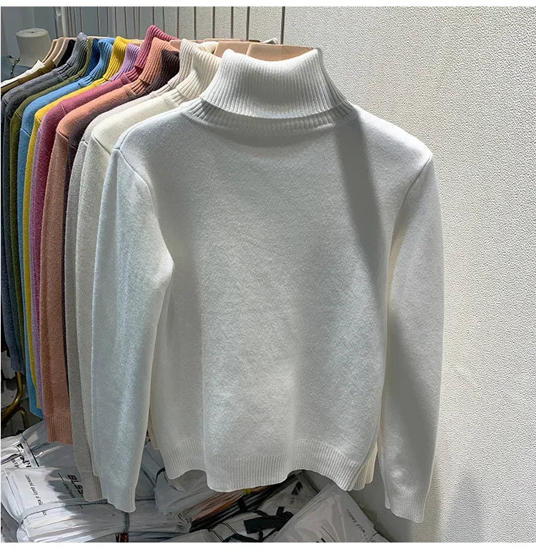 Fleece-lined Thickened High Collar Sweater For Women Autumn/winter Stylish Knit Warm Top Trendy Fleece-lined Base Layer Top