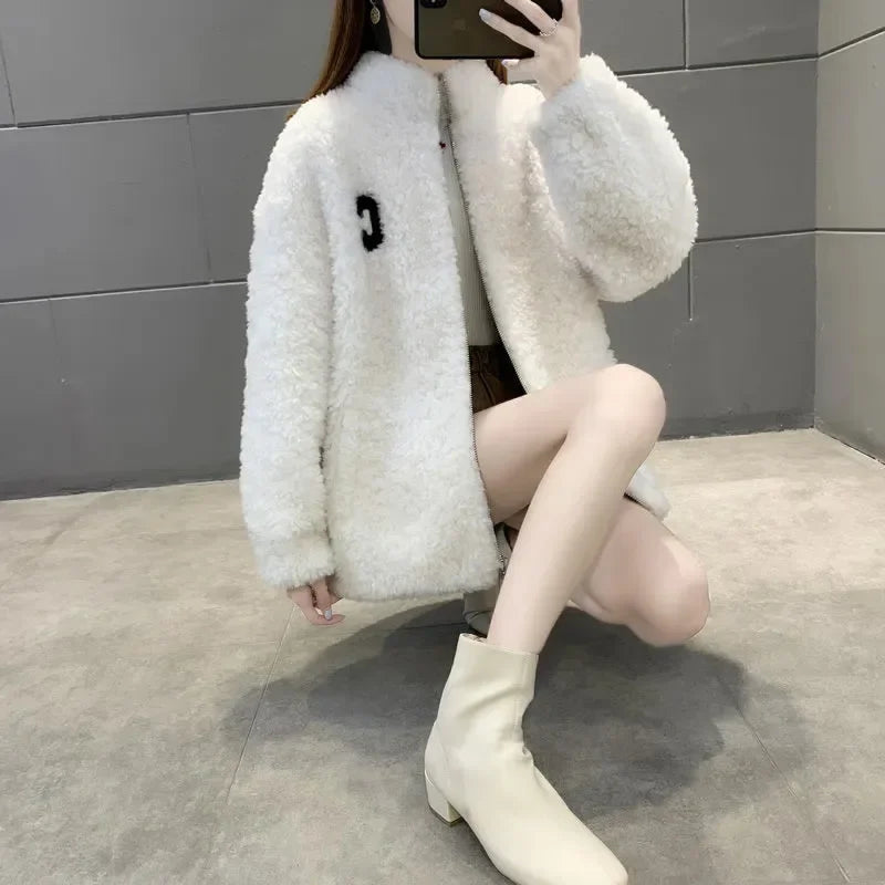 Trendy Winter Fleece-lined Thickened Double-sided Fleece Jacket For Women Warm Sweatshirt Cardigan Zip-up Down Coat