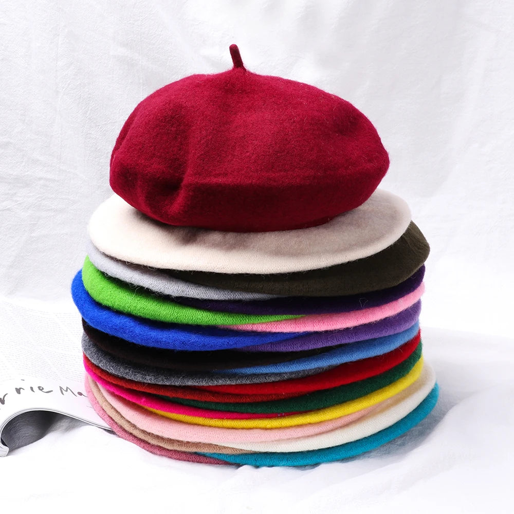 Autumn Winter Felt Beret Hats Women Fashion French Painter Hat Girls Trendy Solid Color Berets Ladies Multicolored Flat Cap