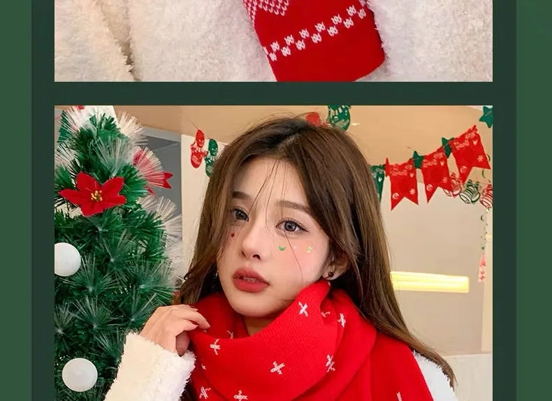 Winter Warm Scarf for Women Men Deer Elk Double-Sided Knitted Scarves Fashion Versatile Woolen Shawl Girls Christmas Present