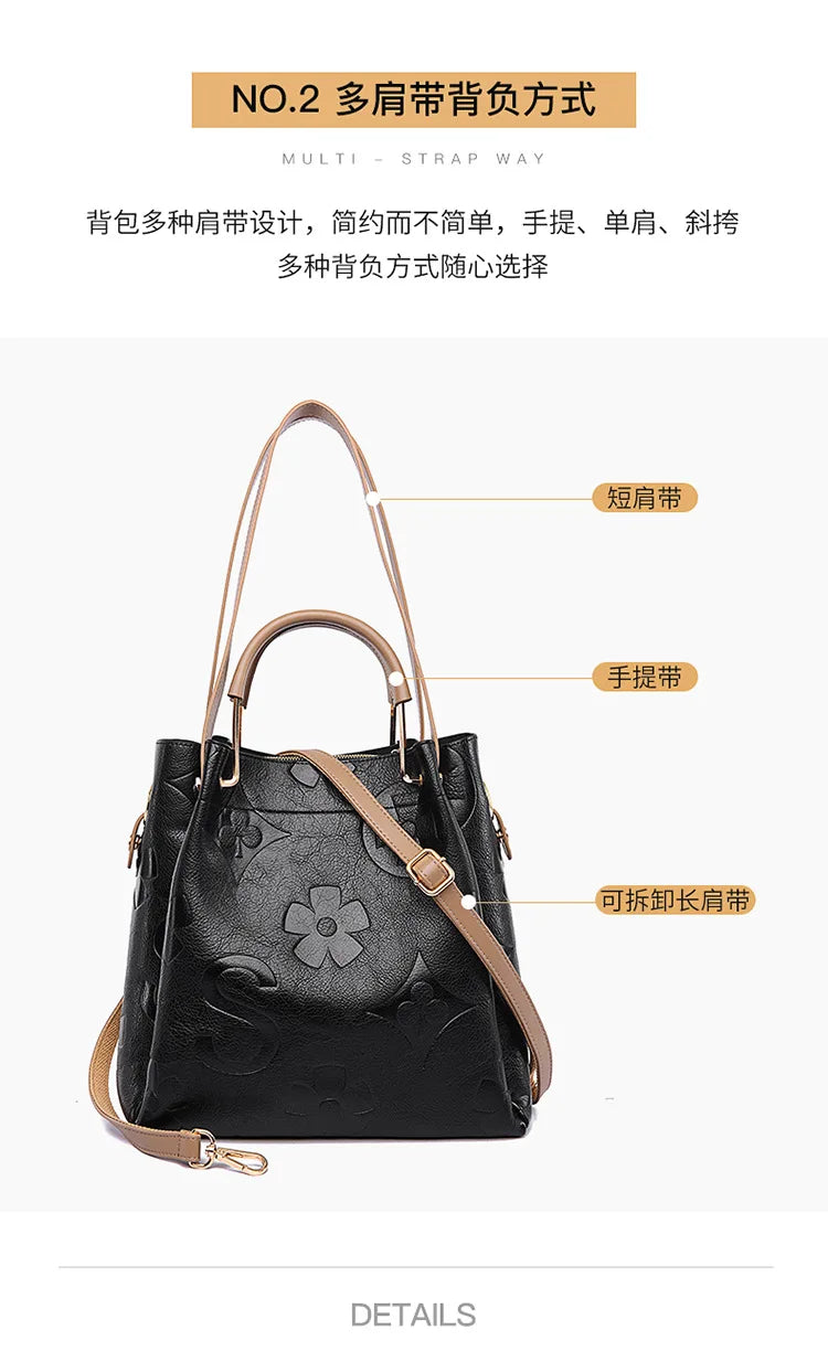 New Bucket Bag Outdoor Versatile Luxury Fashion Embossed Handbag Large Capacity Mother and Child Shoulder Bag