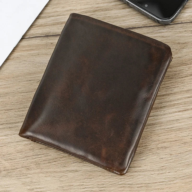 Leather Men‘s Short Wallet Hasp Genuine Leather Unisex Zipper Coin Clutch Purse Cowhide Card Holder Trifold Man wallets