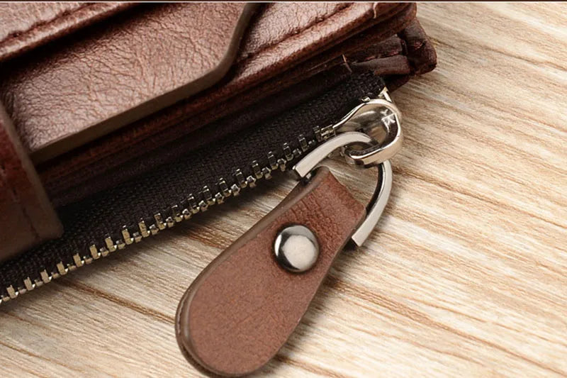 Leather Men's Wallet Luxury Short RFID Card Holder for Men Zipper Coin Purse Portable Male Wallets Billfold