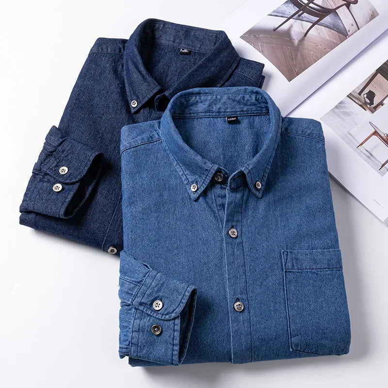 Chemise classique à manches longues en denim 2023, 100 % coton, avec poche, broderie, vêtements confortables