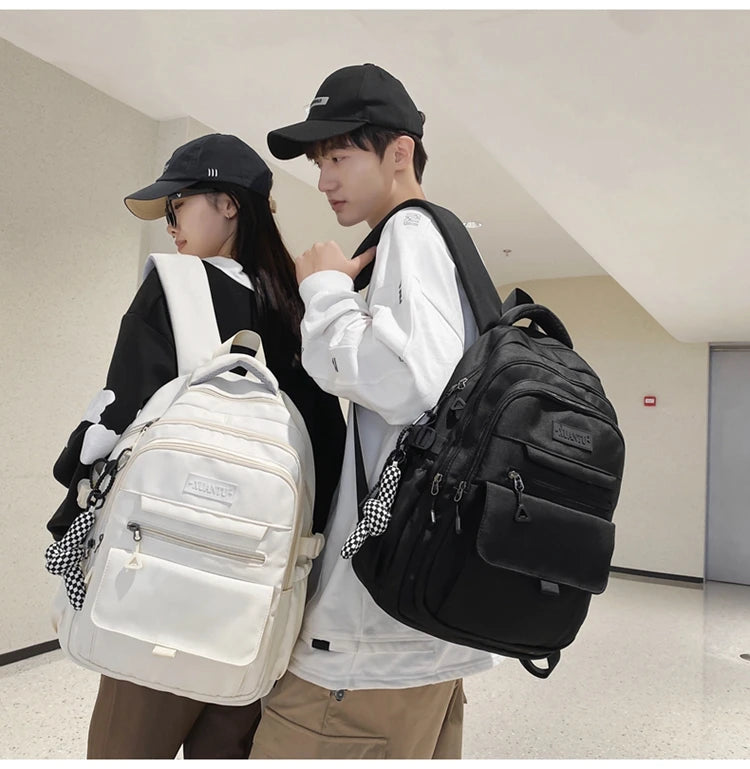 New Simple Student Bag Solid Color Schoolbag Youth Large Capacity Travel Backpack High Quality Canvas Schoolbag Fashion Backpack