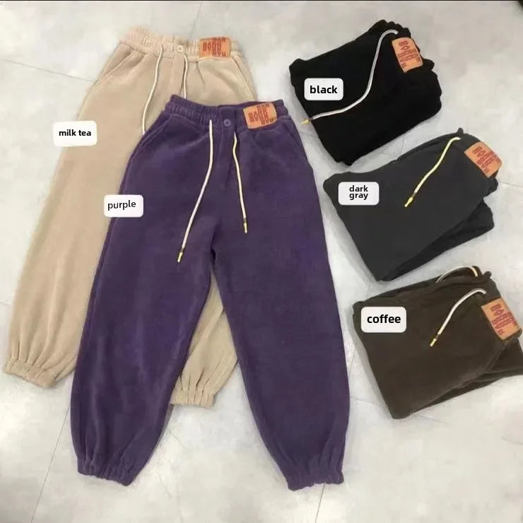 Women's Fleece-lined Sweatpants Loose-fit Casual Wool Cotton Blend Pants Autumn/winter 2023 New Style Female Trousers