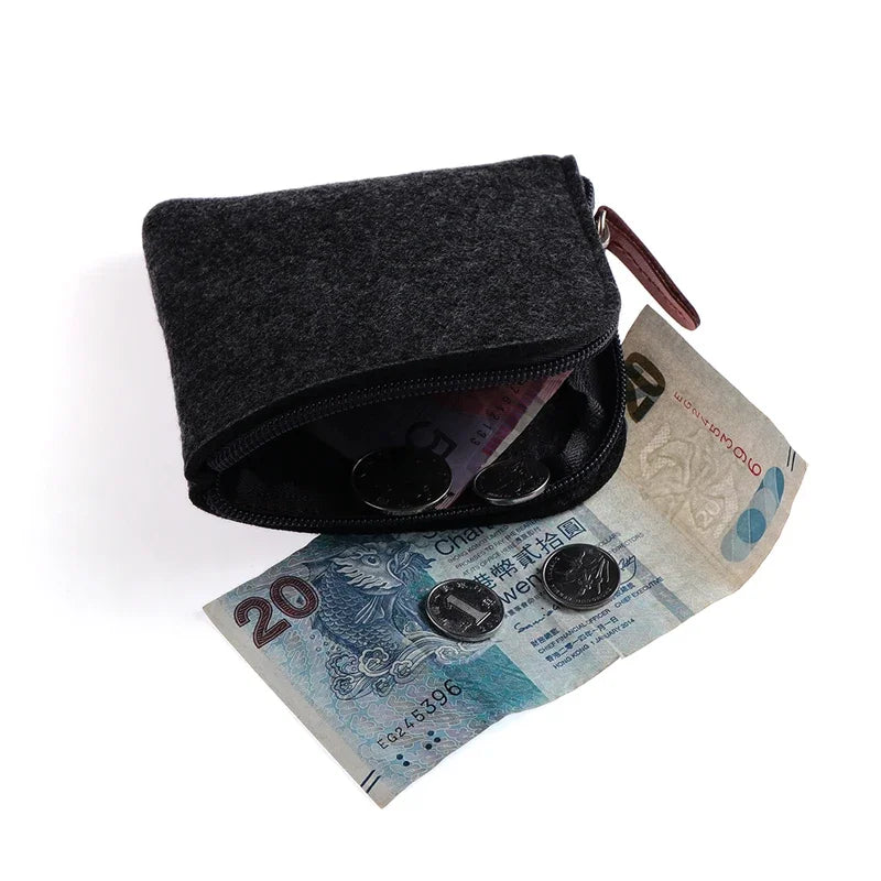 Unisex Felt Coin Purse Bag Women Girls Mini Zipper Coin Wallet Case Casual Square Money Change Card Key Holder Pouch