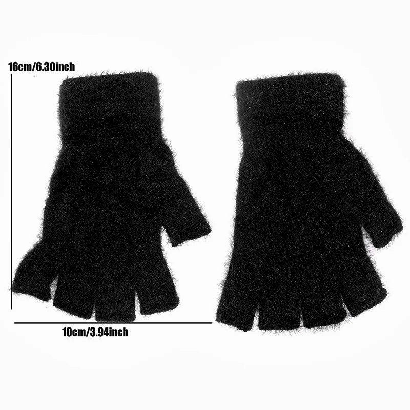 Women Men Half Finger Winter Imitation Mink Cashmere Gloves Touch Screen Writing Woolen Warm Mittens For Driving Outdoor Sports