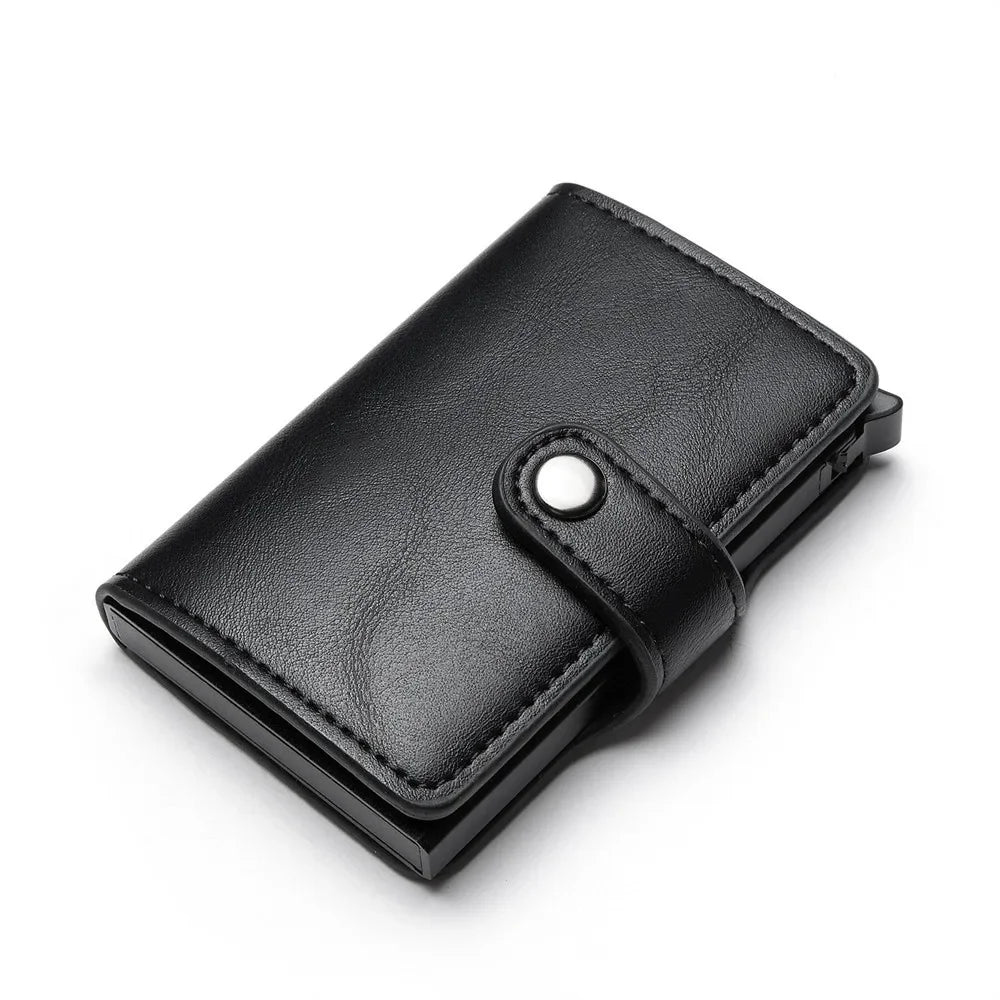 RFID Blocking Credit Card Holder Stainless Steel NFC Anti Scan Business Wallet Genuine PU Leather Purse Money Bag For Men Women