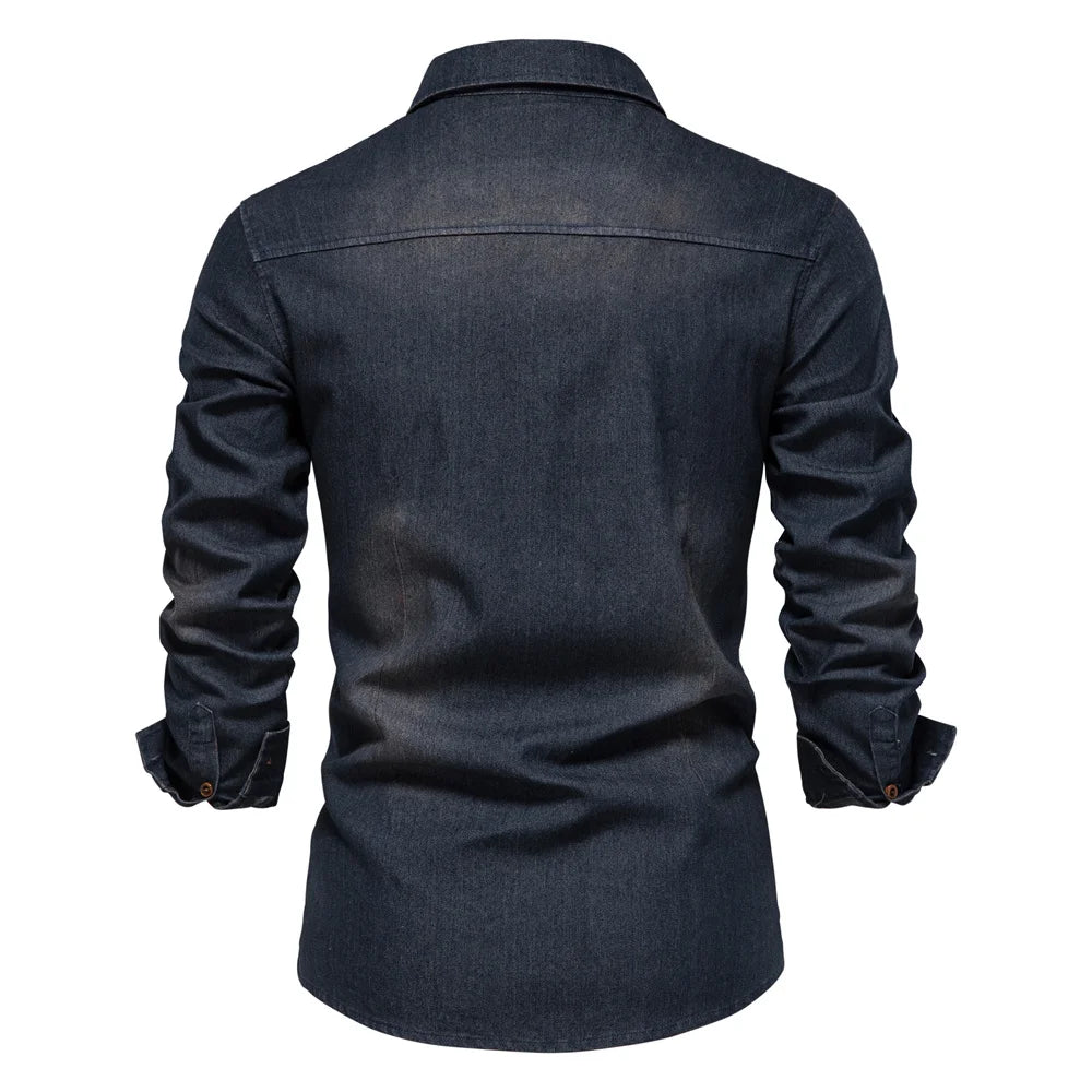 Chemise en denim de coton élastique de marque AIOPESON pour hommes, chemises de cow-boy à manches longues de qualité pour hommes, vêtements de créateurs décontractés et slim pour hommes