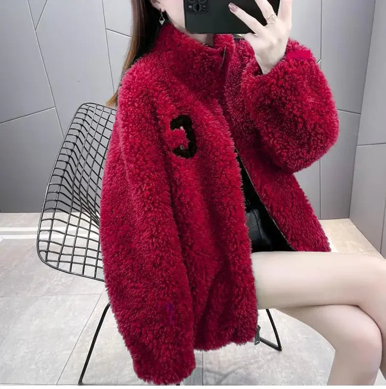 Trendy Winter Fleece-lined Thickened Double-sided Fleece Jacket For Women Warm Sweatshirt Cardigan Zip-up Down Coat