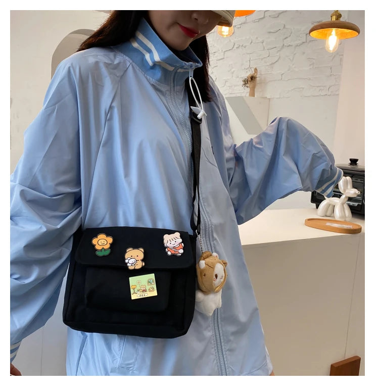 Crossbody Bags Women Canvas Flap-bag Kawaii Harajuku All-match Students Casual Female Handbags Korean Ulzzang Daily Chic Fashion