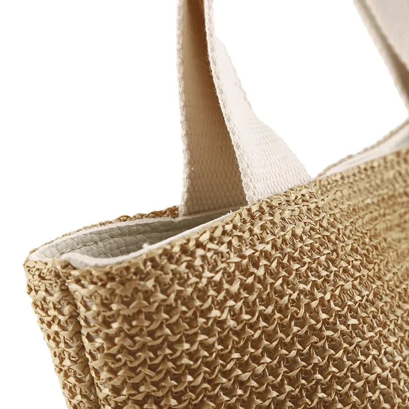 Fsahion Woven Ladies Straw Woven Handbag for Women's Holiday Beach Casual Tote Top-Handle Bags Handmade Retro Shoulder Bags 2024