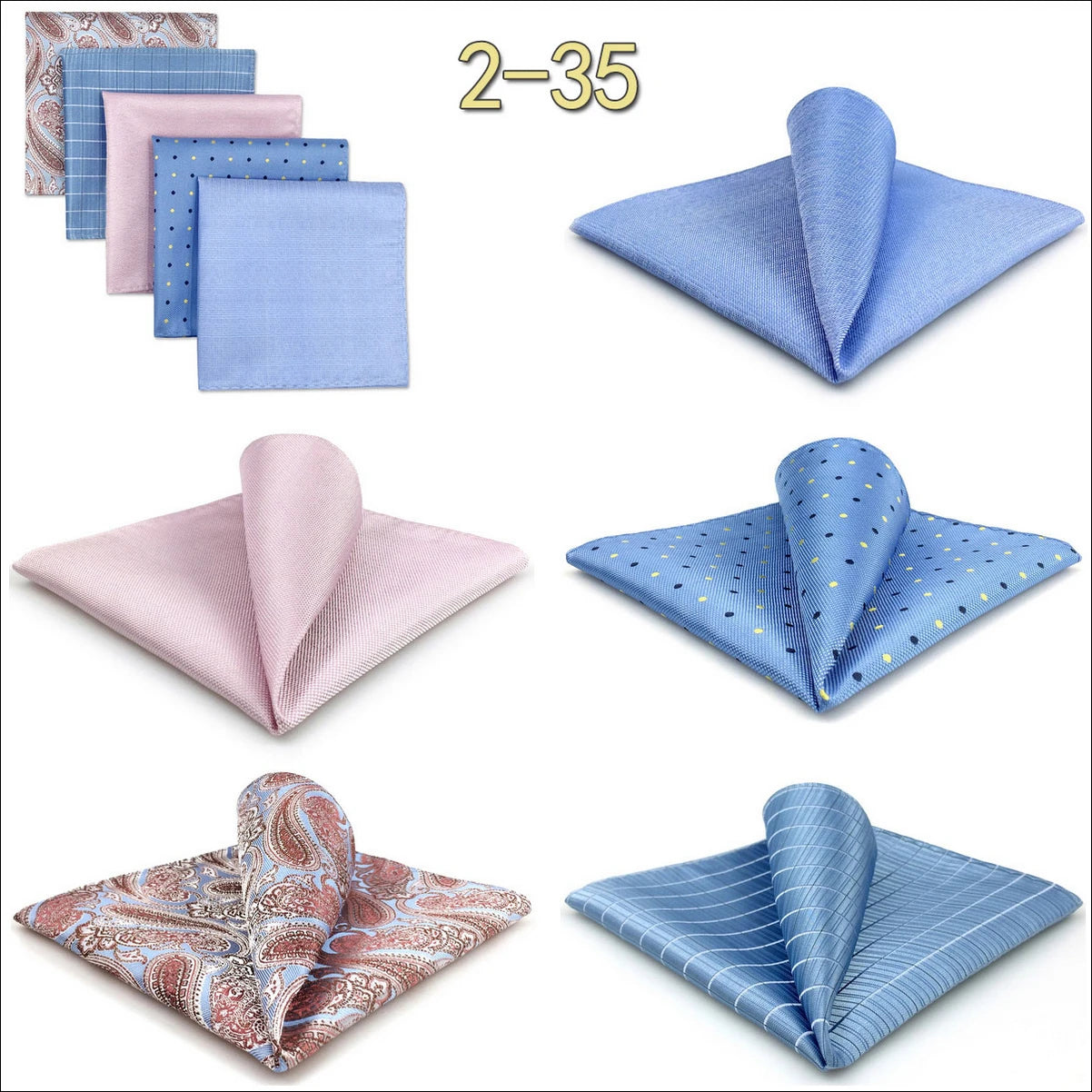 5 Pieces Mens Pocket Squares Wedding Handkerchiefs Set Fashion Formal Bundle Luxury Unique